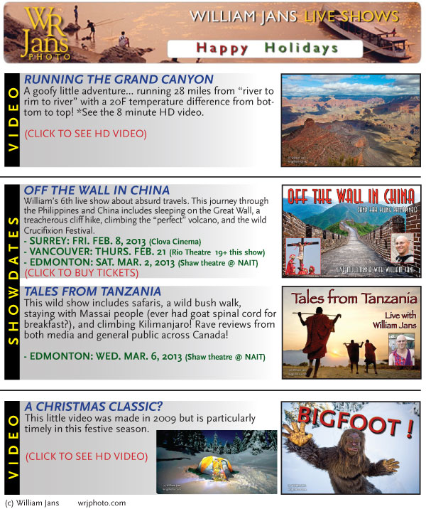 Running the Grand Canyon Video, New Showdates and tickets, Xmas Bigfoot Video