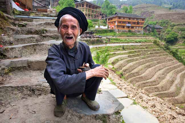 Elderly man in rice terraces